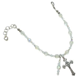 October Birthstone White Opal Crystal Rosary Bracelet Divine Mercy Chaplet