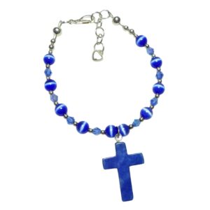 Sapphire Blue Cats Eye Blue Crystals Rosary Bracelet Divine Mercy Chaplet