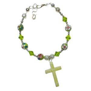 Peridot Green Cloisonne Beads Crystals Rosary Bracelet Divine Mercy Chaplet