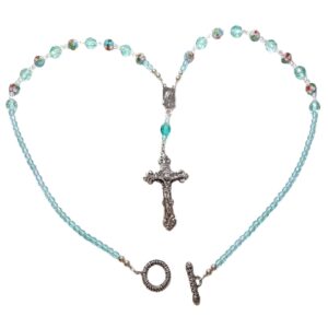 Aquamarine Blue Crystal Cloisonne Beaded Rosary Necklace