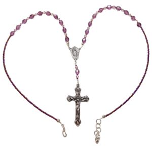 Purple Amethyst Crystal Beaded Rosary Necklace