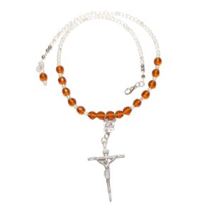 Sparkling Golden Topaz Crystal Beaded Rosary Necklace