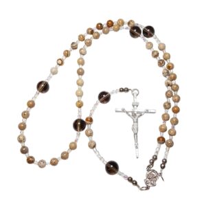 Picture Jasper Smoky Quartz Gemstone Rosary Beads Christian Catholic