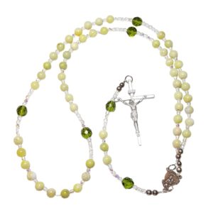 Cream Green Serpentine Gemstone Rosary Beads Christian Catholic