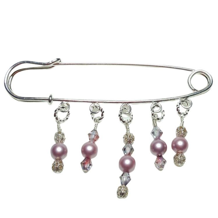 Pink Mauve Pearl Crystal Beaded Shawl Scarf Sweater Pin Brooch