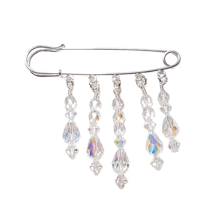 April Birthstone Clear Ice Dazzling Crystal Beaded Shawl Scarf Sweater Pin Brooch