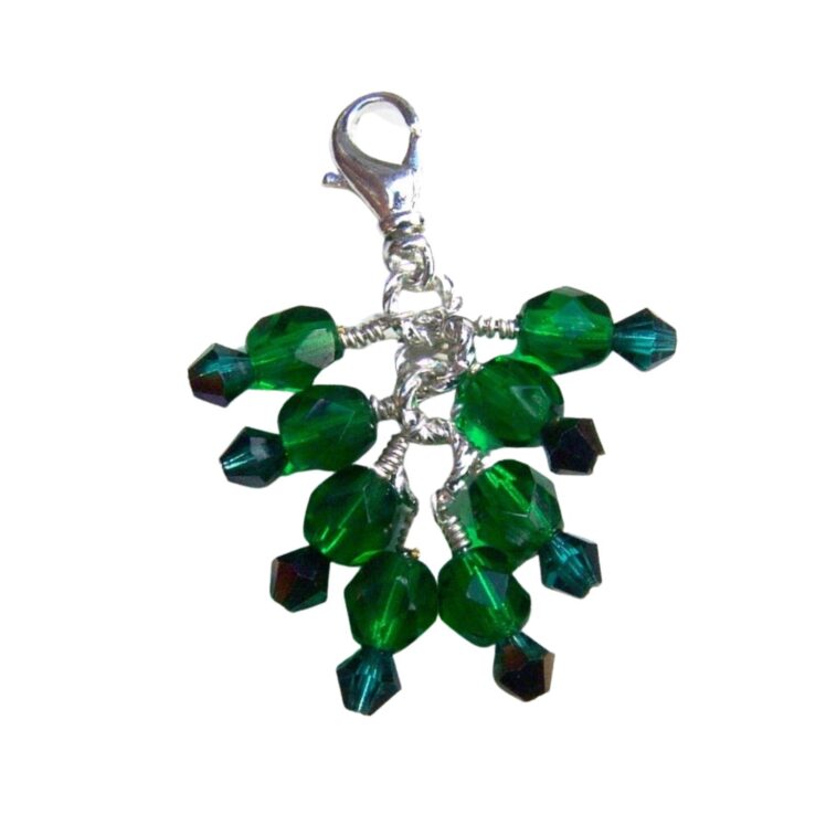 Beaded Purse Handbag Charm Zipper Pull Emerald Green Crystal