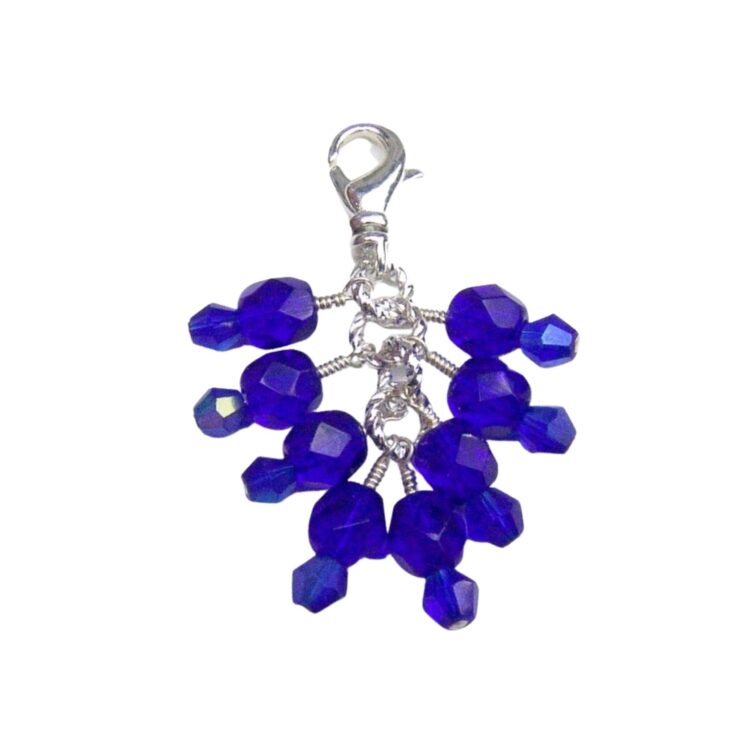 Beaded Purse Handbag Charm Zipper Pull Dark Sapphire Blue Crystal