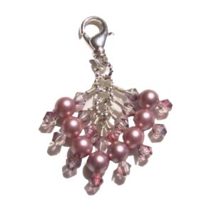 Beaded Purse Handbag Charm Zipper Pull Mauve Pink Pearls Crystals