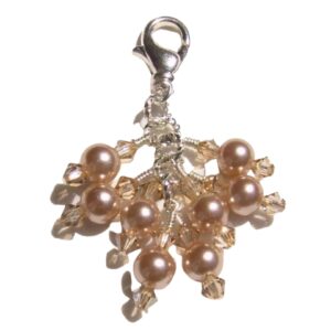 Beaded Purse Handbag Charm Zipper Pull Beige Pearls Gold Crystals
