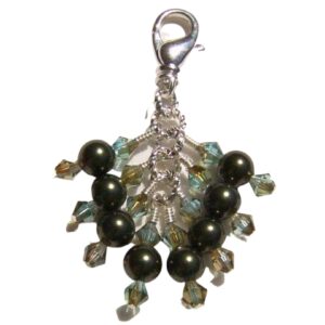 Beaded Purse Handbag Charm Zipper Pull Dark Green Pearls Crystals