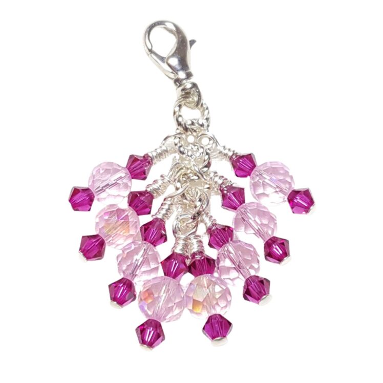 Beaded Purse Handbag Charm Zipper Pull Fuchsia and Pink Crystals