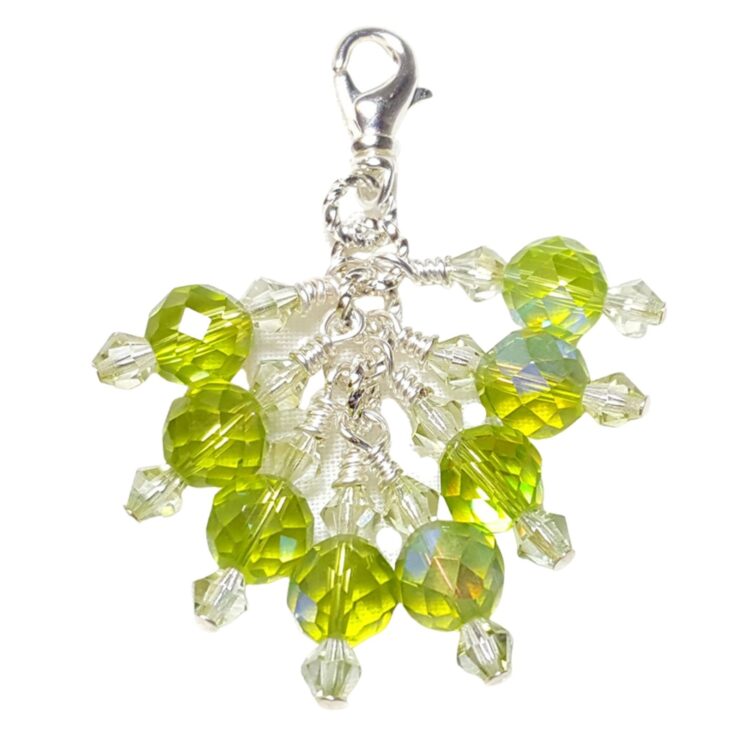 Beaded Purse Handbag Charm Zipper Pull Peridot Green and Celery Green Crystals