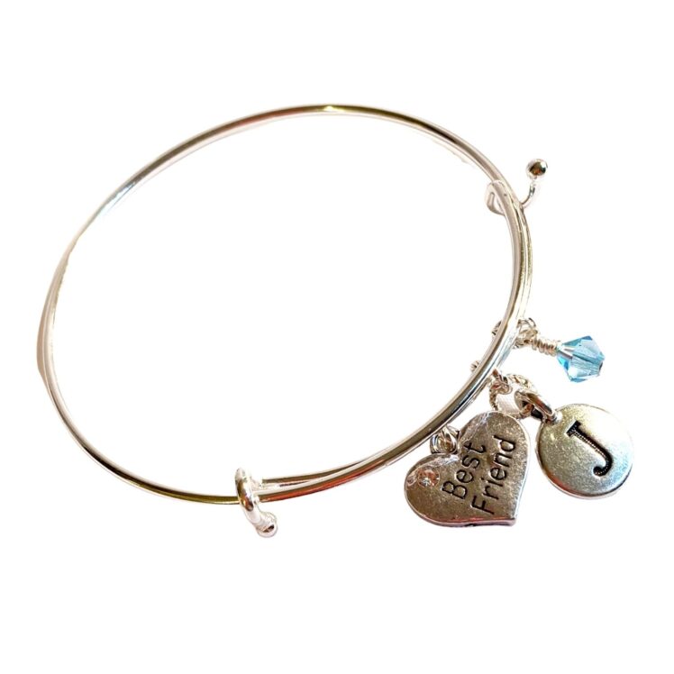 Birthstone Charm Initial Bangle Bracelet Best Friend Heart Style 01