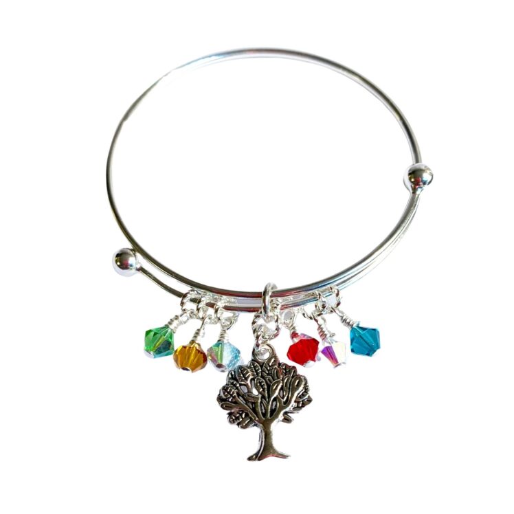 Mother Mom Family Tree Generations Birthstone Charm Initial Bangle Bracelet Style 2